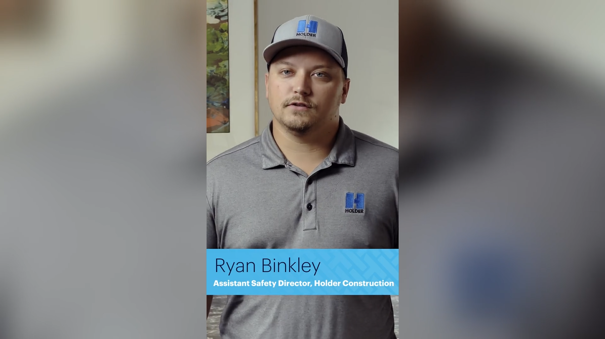 Ryan Binkley, Assistant Safety Director at Holder Construction and a member of the HammerTech community. This is a video still of him talking about fall hazards.