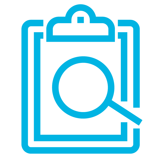 Optimized Orientations - a magnifying glass looking over a clip board, representing the lapsed and missing training records dealt with by many contractors using paper and Excel. 