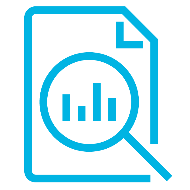 Data Access icon showing a magnifying glass over a paper and looking at a graph